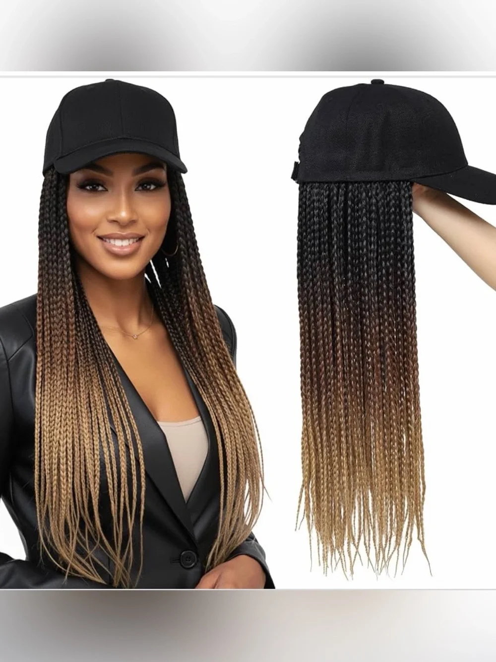 Synthetic knotless box braid wig hat adjustable cap with 18in long